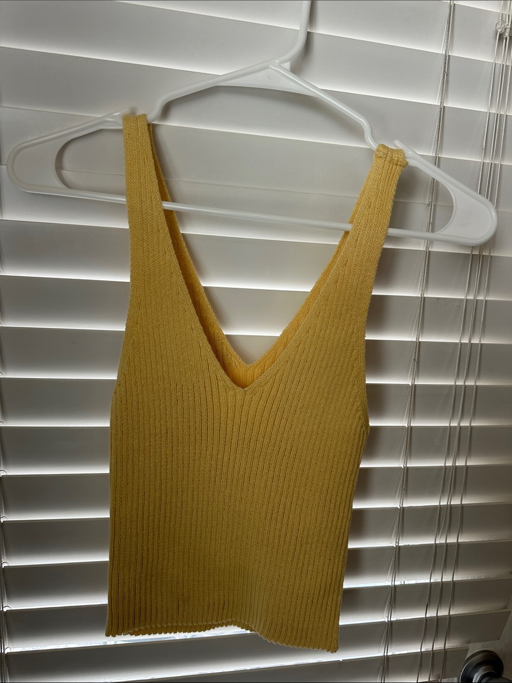 Ribbed Knit V-Neck Tank Top in Mustard Yellow